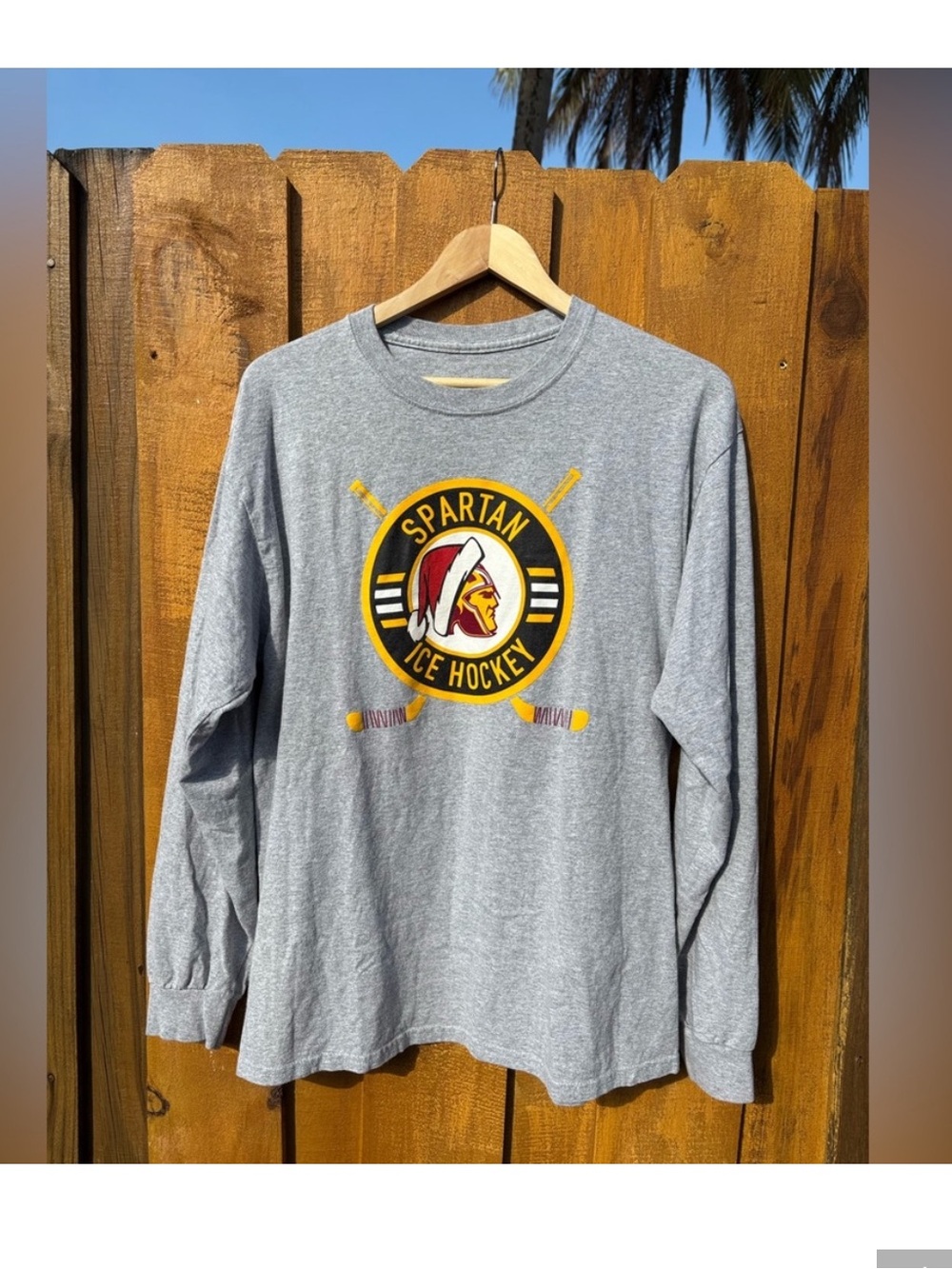Gray Spartan Ice Hockey Long Sleeve Shirt